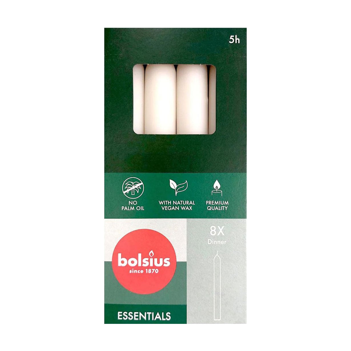 Набір циліндричних свічок Bolsius Essentials Хмарно-білий, 170*20 мм, 8 шт